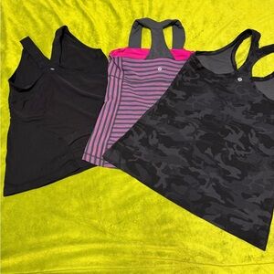 Lululemon Stylish Women's Racerback Tops - Black, Pink, and Camouflage Sz 12ish